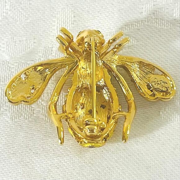 Vtg JOAN RIVERS Sunflower Bee Pin Brooch Crystal Yellow Green Classic Collection - Picture 8 of 11